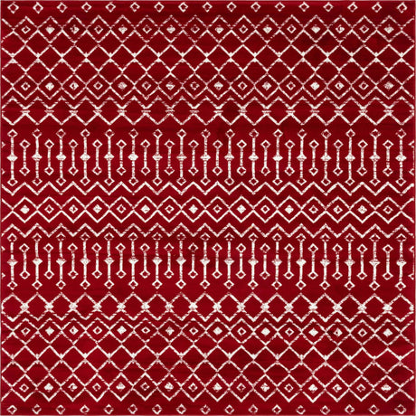 Red 8' x 8' Moroccan Trellis Square Rug