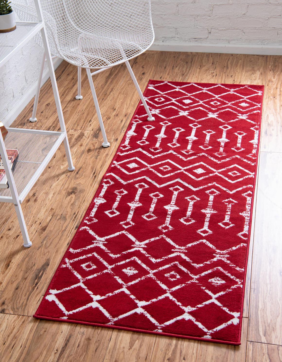 Red 2' x 6' 7 Moroccan Trellis Runner Area Rug 100% Polypropylene Easy Clean Geometric Traditional Carpet for Interior Design Home Decor for Sale at Rug Engine