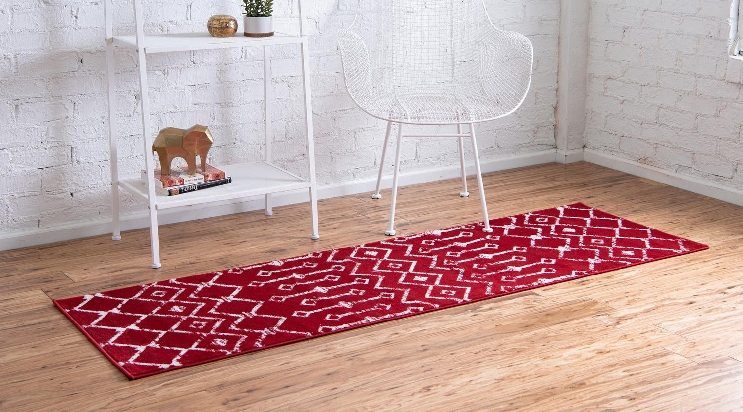 Red 2' x 9' 10 Moroccan Trellis Runner Area Rug 100% Polypropylene Easy Clean Geometric Traditional Carpet for Interior Design Home Decor for Sale at Rug Engine