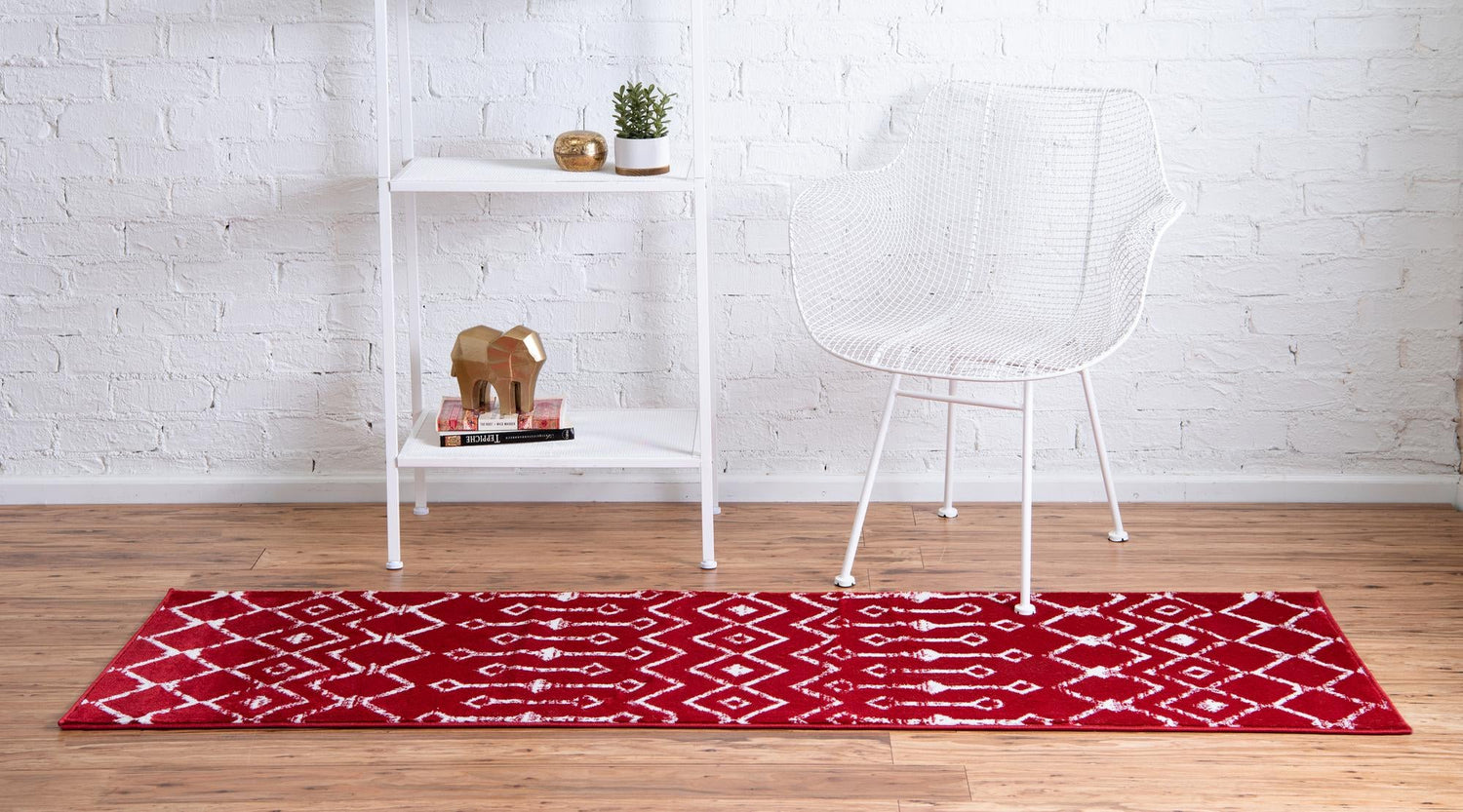 Red 2' 6 x 8' 2 Moroccan Trellis Runner Area Rug 100% Polypropylene Easy Clean Geometric Traditional Carpet for Interior Design Home Decor for Sale at Rug Engine