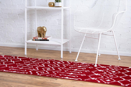Red 2' x 9' 10 Moroccan Trellis Runner Area Rug 100% Polypropylene Easy Clean Geometric Traditional Carpet for Interior Design Home Decor for Sale at Rug Engine