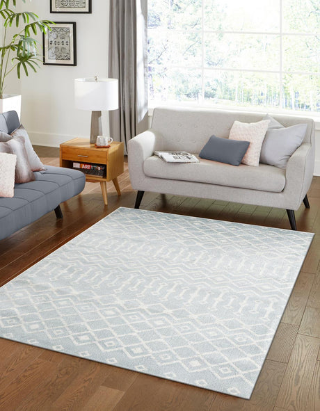 Light Blue 3' 3 x 5' 3 Moroccan Trellis Rectangle Rug