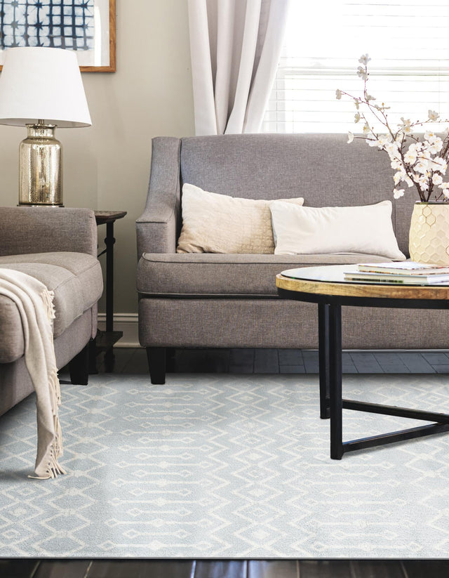 Light Blue 8' x 11' Moroccan Trellis Rectangle Rug