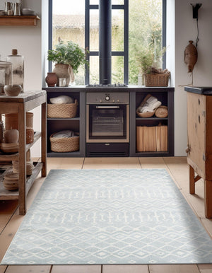 Light Blue 7' 1 x 10' Moroccan Trellis Rectangle Rug