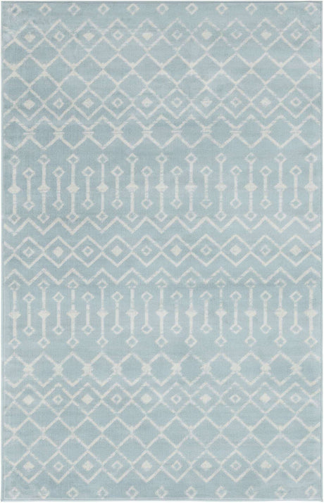 Light Blue 5' 1 x 8' Moroccan Trellis Rectangle Rug