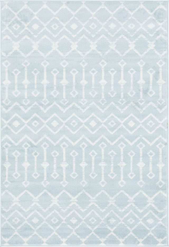 Light Blue 4' 1 x 6' 1 Moroccan Trellis Rectangle Area Rug