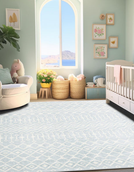 Light Blue 6' 1 x 6' 1 Moroccan Trellis Square Rug