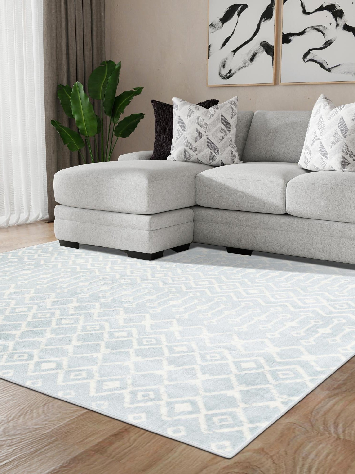 Light Blue 6' 1 x 6' 1 Moroccan Trellis Square Area Rug 100% Polypropylene Easy Clean Geometric Traditional Carpet for Interior Design Home Decor for Sale at Rug Engine