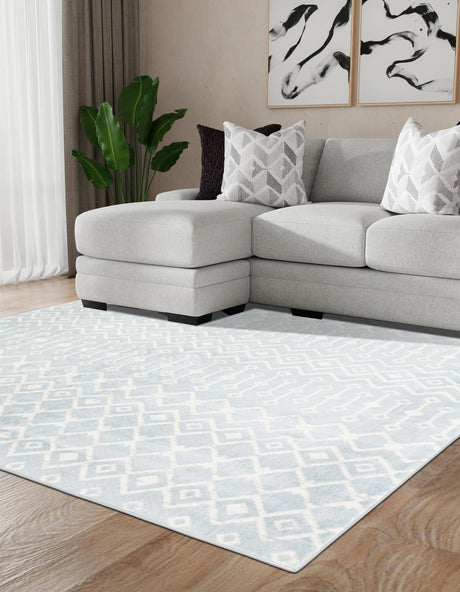 Light Blue 6' 1 x 6' 1 Moroccan Trellis Square Area Rug 100% Polypropylene Easy Clean Geometric Traditional Carpet for Interior Design Home Decor for Sale at Rug Engine