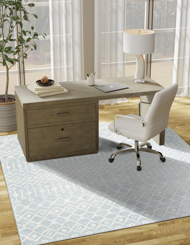 Light Blue 6' 1 x 6' 1 Moroccan Trellis Square Rug