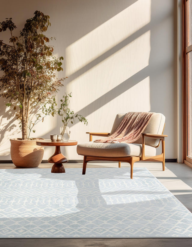 Light Blue 7' 10 x 7' 10 Moroccan Trellis Square Area Rug