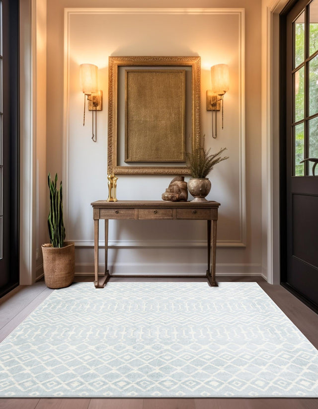 Light Blue 6' 1 x 6' 1 Moroccan Trellis Square Rug