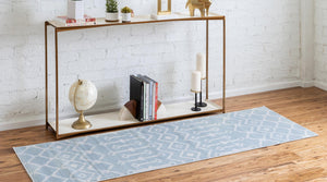 Light Blue 2' 6 x 8' 2 Moroccan Trellis Runner Rug