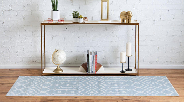 Light Blue 2' x 7' Moroccan Trellis Runner Rug