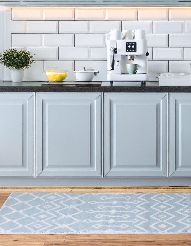 Light Blue 2' 6 x 8' 2 Moroccan Trellis Runner Rug