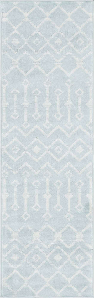 Light Blue 2' x 7' Moroccan Trellis Runner Rug
