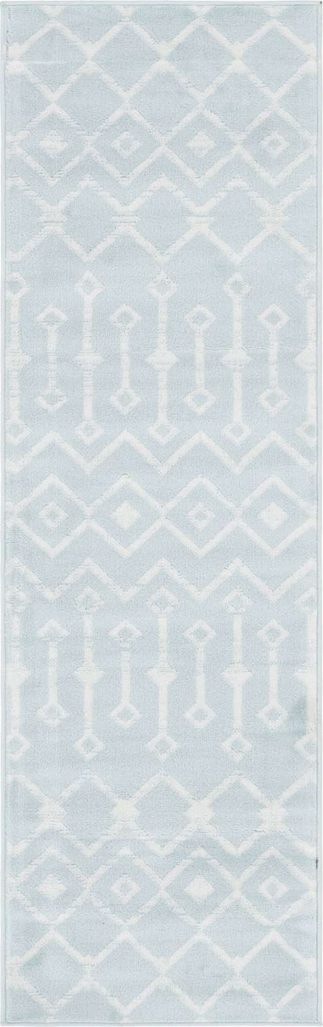 Light Blue 2' x 7' Moroccan Trellis Runner Rug