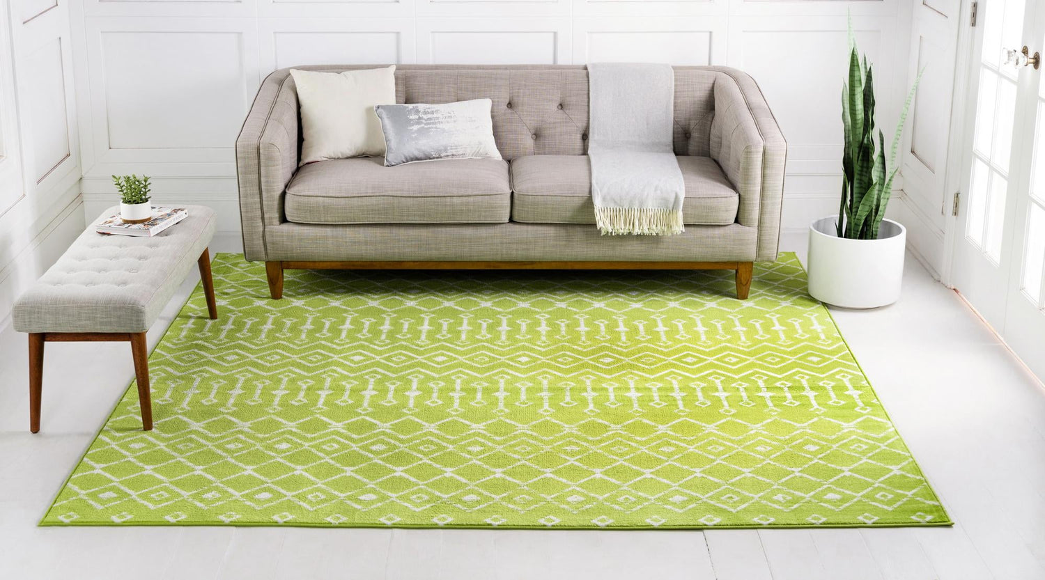 Green 6' 1 x 6' 1 Moroccan Trellis Square Area Rug 100% Polypropylene Easy Clean Geometric Traditional Carpet for Interior Design Home Decor for Sale at Rug Engine