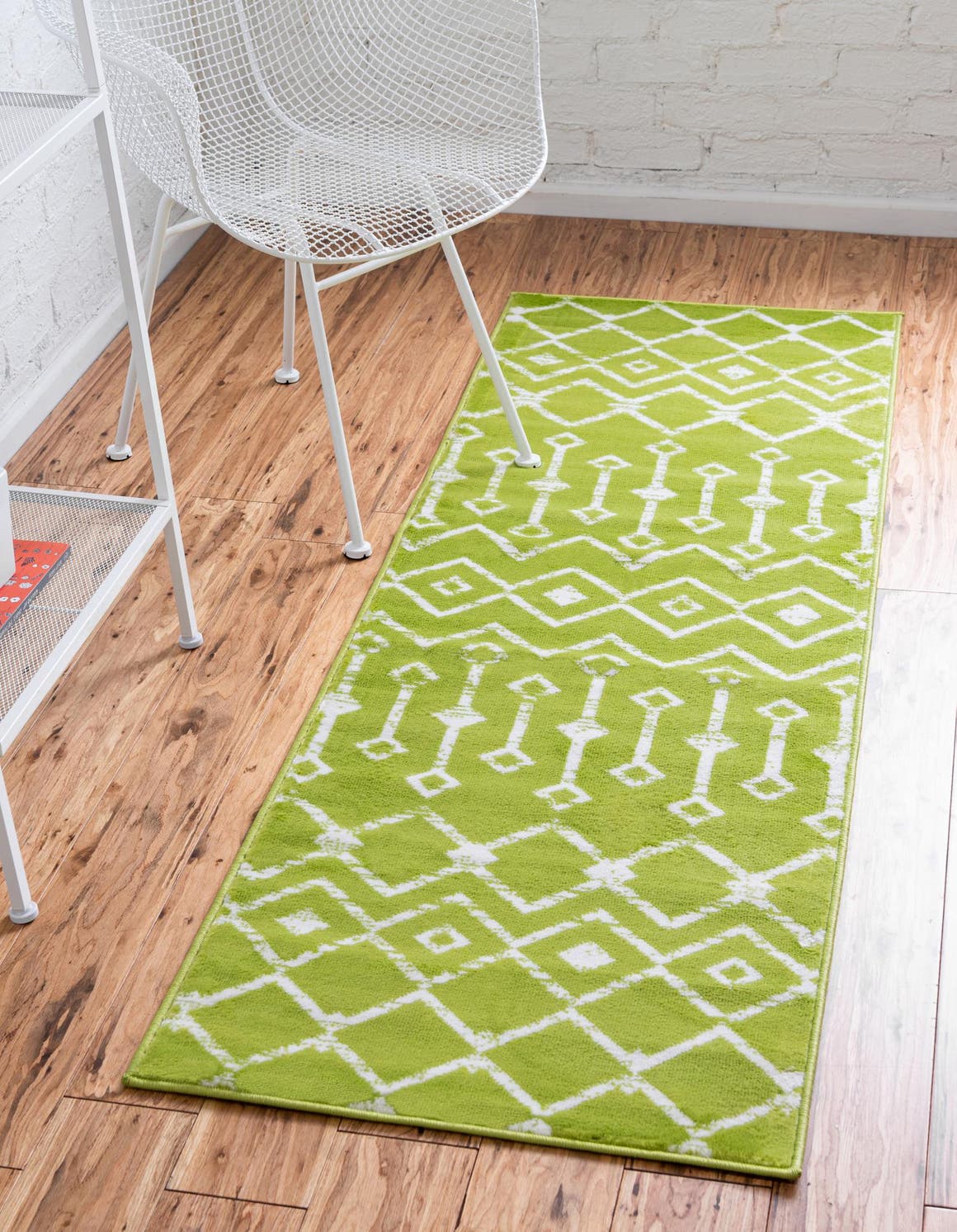 Green 2' x 9' 10 Moroccan Trellis Runner Area Rug 100% Polypropylene Easy Clean Geometric Traditional Carpet for Interior Design Home Decor for Sale at Rug Engine