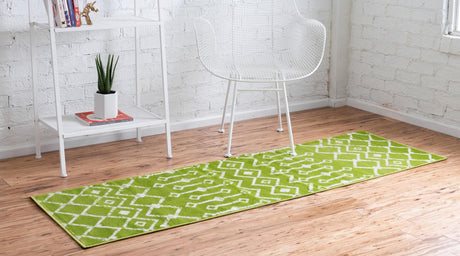 Green 2' 6 x 8' 2 Moroccan Trellis Runner Area Rug 100% Polypropylene Easy Clean Geometric Traditional Carpet for Interior Design Home Decor for Sale at Rug Engine