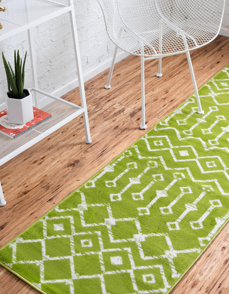 Green 2' x 9' 10 Moroccan Trellis Runner Area Rug 100% Polypropylene Easy Clean Geometric Traditional Carpet for Interior Design Home Decor for Sale at Rug Engine