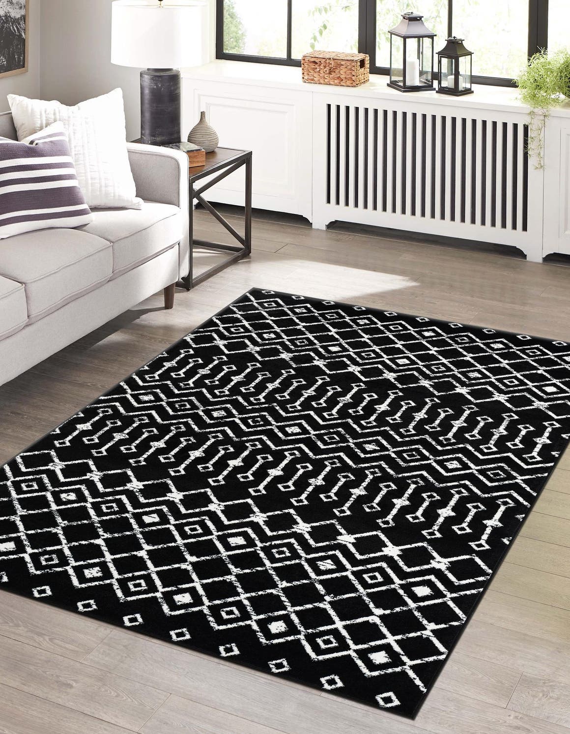 Black 4' 1 x 6' 1 Moroccan Trellis Rectangle Area Rug 100% Polypropylene Easy Clean Geometric Traditional Carpet for Interior Design Home Decor for Sale at Rug Engine