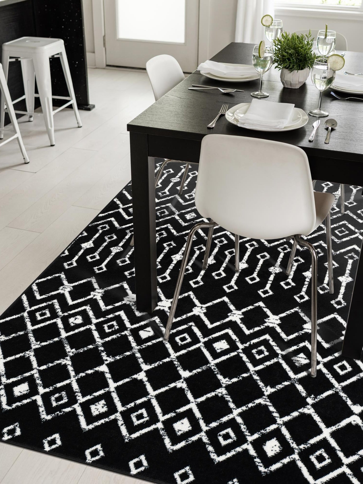 Black 3' 1 x 5' 3 Moroccan Trellis Rectangle Area Rug 100% Polypropylene Easy Clean Geometric Traditional Carpet for Interior Design Home Decor for Sale at Rug Engine