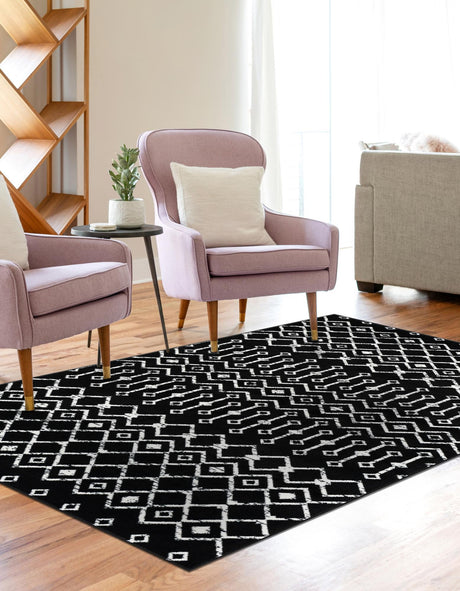 Black 2' x 3' 1 Moroccan Trellis Rectangle Area Rug 100% Polypropylene Easy Clean Geometric Traditional Carpet for Interior Design Home Decor for Sale at Rug Engine