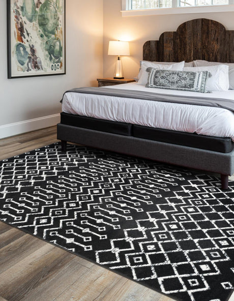 Black 5' 3 x 8' Moroccan Trellis Rectangle Area Rug 100% Polypropylene Easy Clean Geometric Traditional Carpet for Interior Design Home Decor for Sale at Rug Engine
