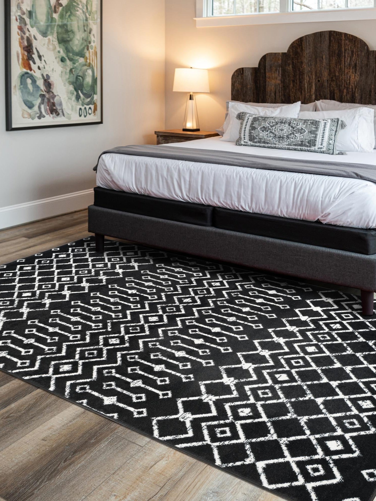Black 2' x 3' 1 Moroccan Trellis Rectangle Area Rug 100% Polypropylene Easy Clean Geometric Traditional Carpet for Interior Design Home Decor for Sale at Rug Engine