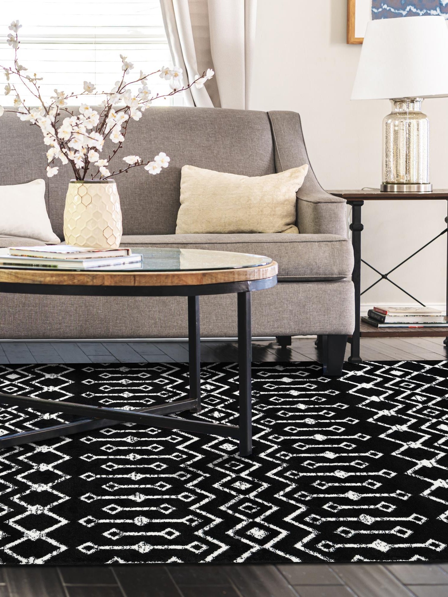 Black 5' 3 x 8' Moroccan Trellis Rectangle Area Rug 100% Polypropylene Easy Clean Geometric Traditional Carpet for Interior Design Home Decor for Sale at Rug Engine
