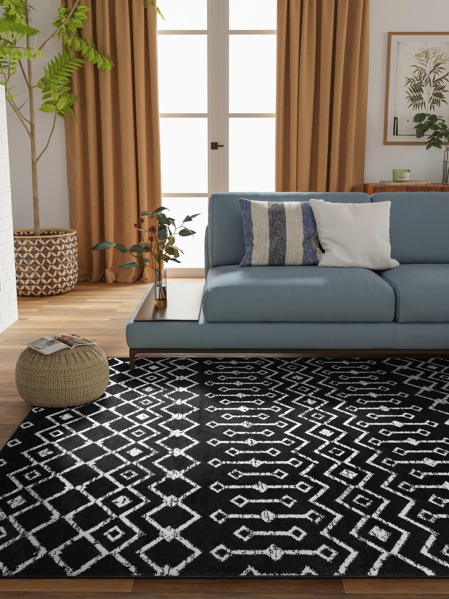 Black 5' 3 x 8' Moroccan Trellis Rectangle Area Rug 100% Polypropylene Easy Clean Geometric Traditional Carpet for Interior Design Home Decor for Sale at Rug Engine