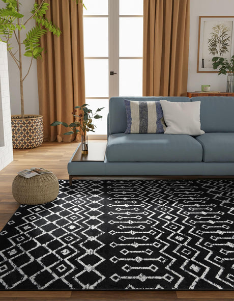 Black 5' 3 x 8' Moroccan Trellis Rectangle Area Rug 100% Polypropylene Easy Clean Geometric Traditional Carpet for Interior Design Home Decor for Sale at Rug Engine