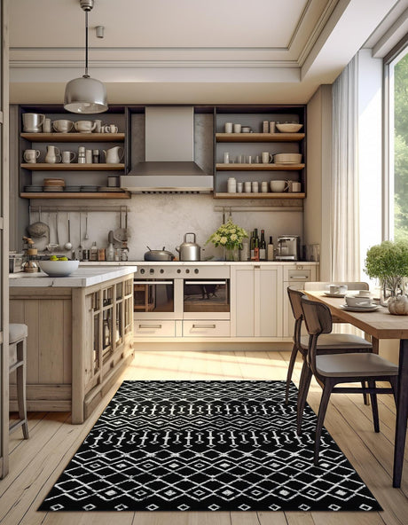 Black 10' 8 x 16' 5 Moroccan Trellis Rectangle Area Rug 100% Polypropylene Easy Clean Geometric Traditional Carpet for Interior Design Home Decor for Sale at Rug Engine
