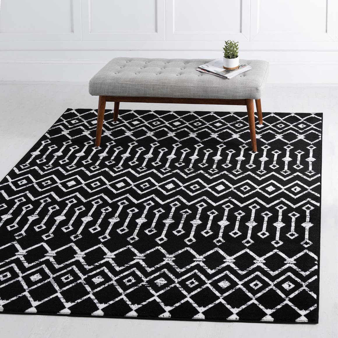 Black 10' x 10' Moroccan Trellis Square Area Rug 100% Polypropylene Easy Clean Geometric Traditional Carpet for Interior Design Home Decor for Sale at Rug Engine
