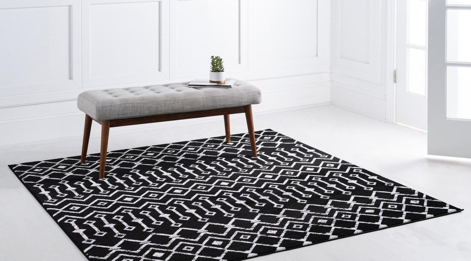 Black 6' 1 x 6' 1 Moroccan Trellis Square Area Rug 100% Polypropylene Easy Clean Geometric Traditional Carpet for Interior Design Home Decor for Sale at Rug Engine