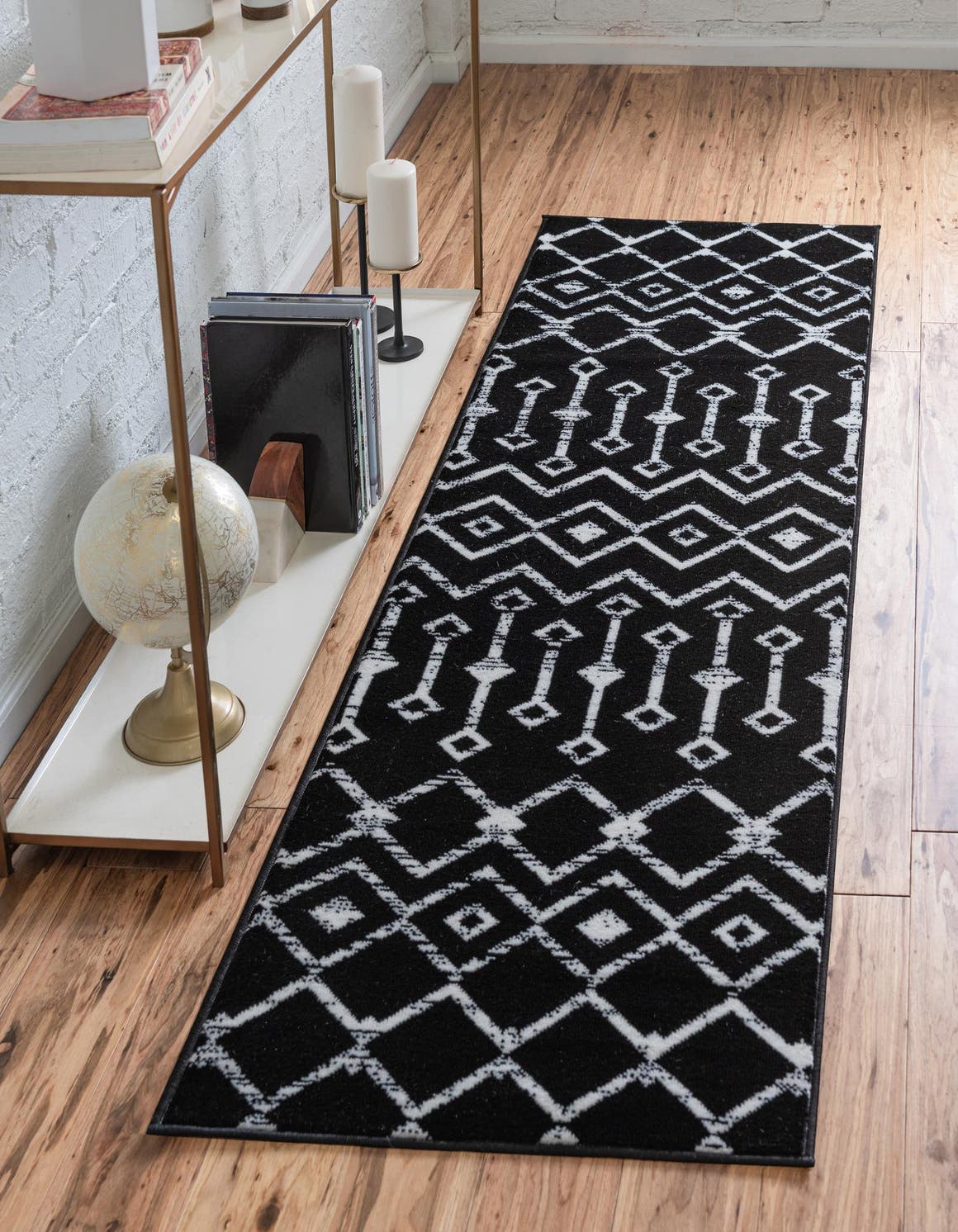 Black 2' x 9' 10 Moroccan Trellis Runner Area Rug 100% Polypropylene Easy Clean Geometric Traditional Carpet for Interior Design Home Decor for Sale at Rug Engine