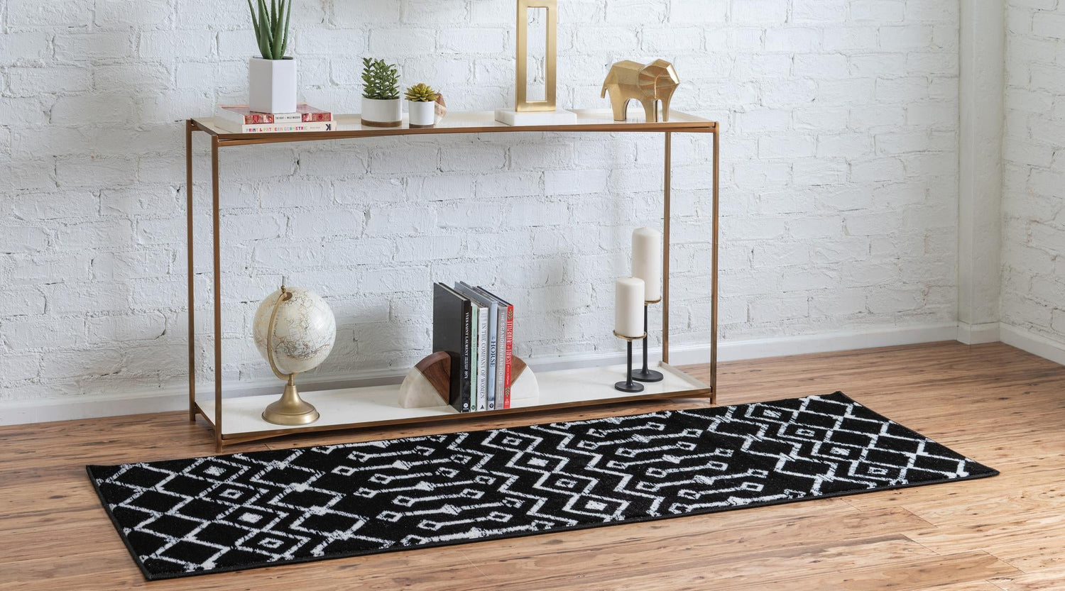 Black 2' x 6' 7 Moroccan Trellis Runner Area Rug 100% Polypropylene Easy Clean Geometric Traditional Carpet for Interior Design Home Decor for Sale at Rug Engine
