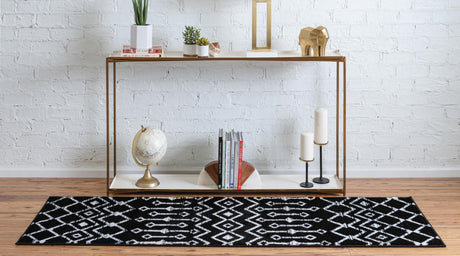 Black 2' 6 x 8' 2 Moroccan Trellis Runner Area Rug 100% Polypropylene Easy Clean Geometric Traditional Carpet for Interior Design Home Decor for Sale at Rug Engine