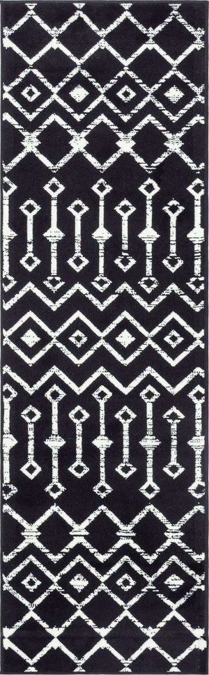 Black 2' x 7' Moroccan Trellis Runner Rug