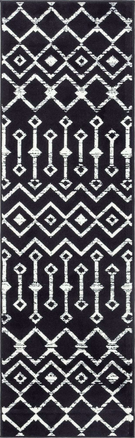 Black 2' x 7' Moroccan Trellis Runner Rug