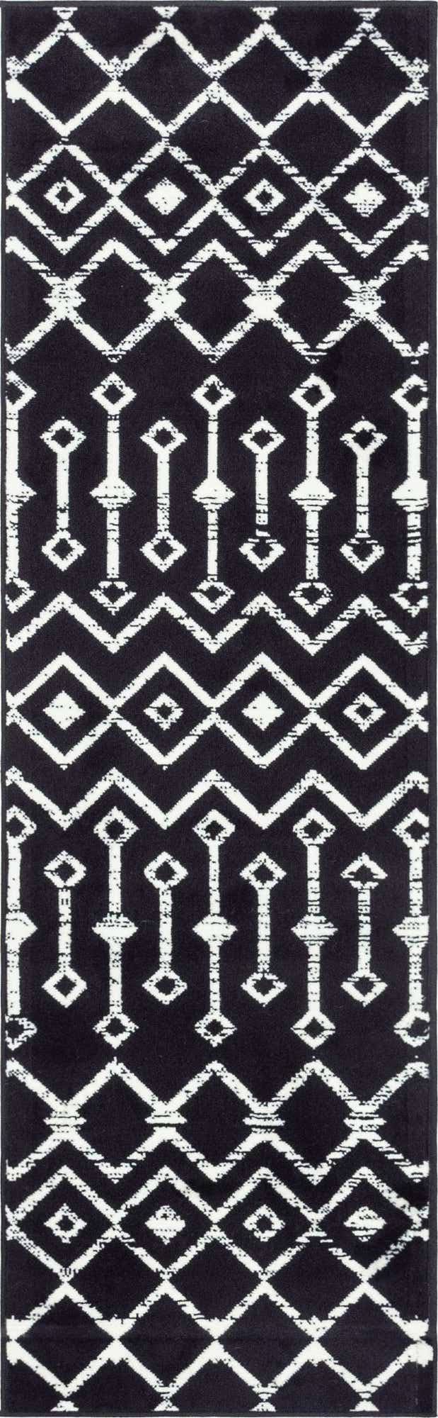 Black 2' x 7' Moroccan Trellis Runner Rug