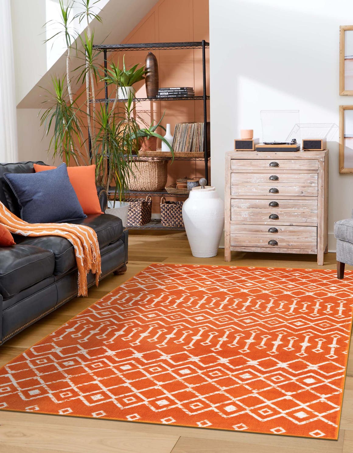 Orange 10' x 13' 1 Moroccan Trellis Rectangle Area Rug 100% Polypropylene Easy Clean Geometric Traditional Carpet for Interior Design Home Decor for Sale at Rug Engine
