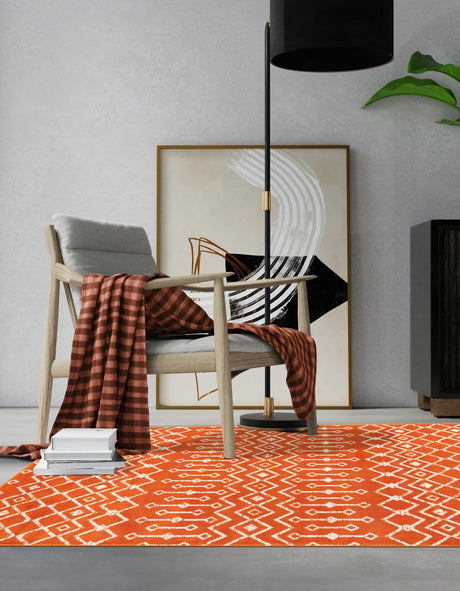 Orange 3' 1 x 5' 3 Moroccan Trellis Rectangle Area Rug 100% Polypropylene Easy Clean Geometric Traditional Carpet for Interior Design Home Decor for Sale at Rug Engine