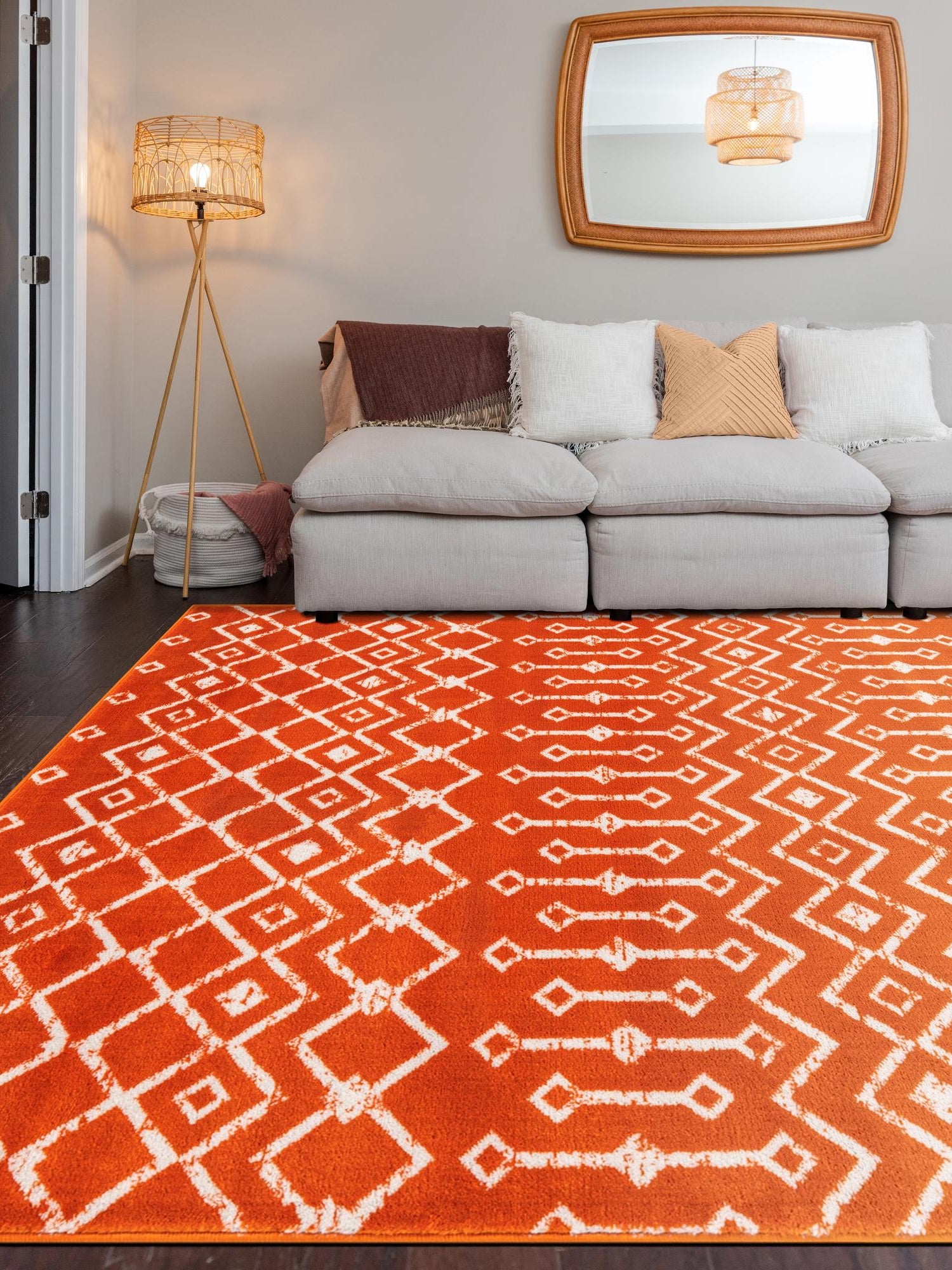Orange 10' x 13' 1 Moroccan Trellis Rectangle Area Rug 100% Polypropylene Easy Clean Geometric Traditional Carpet for Interior Design Home Decor for Sale at Rug Engine
