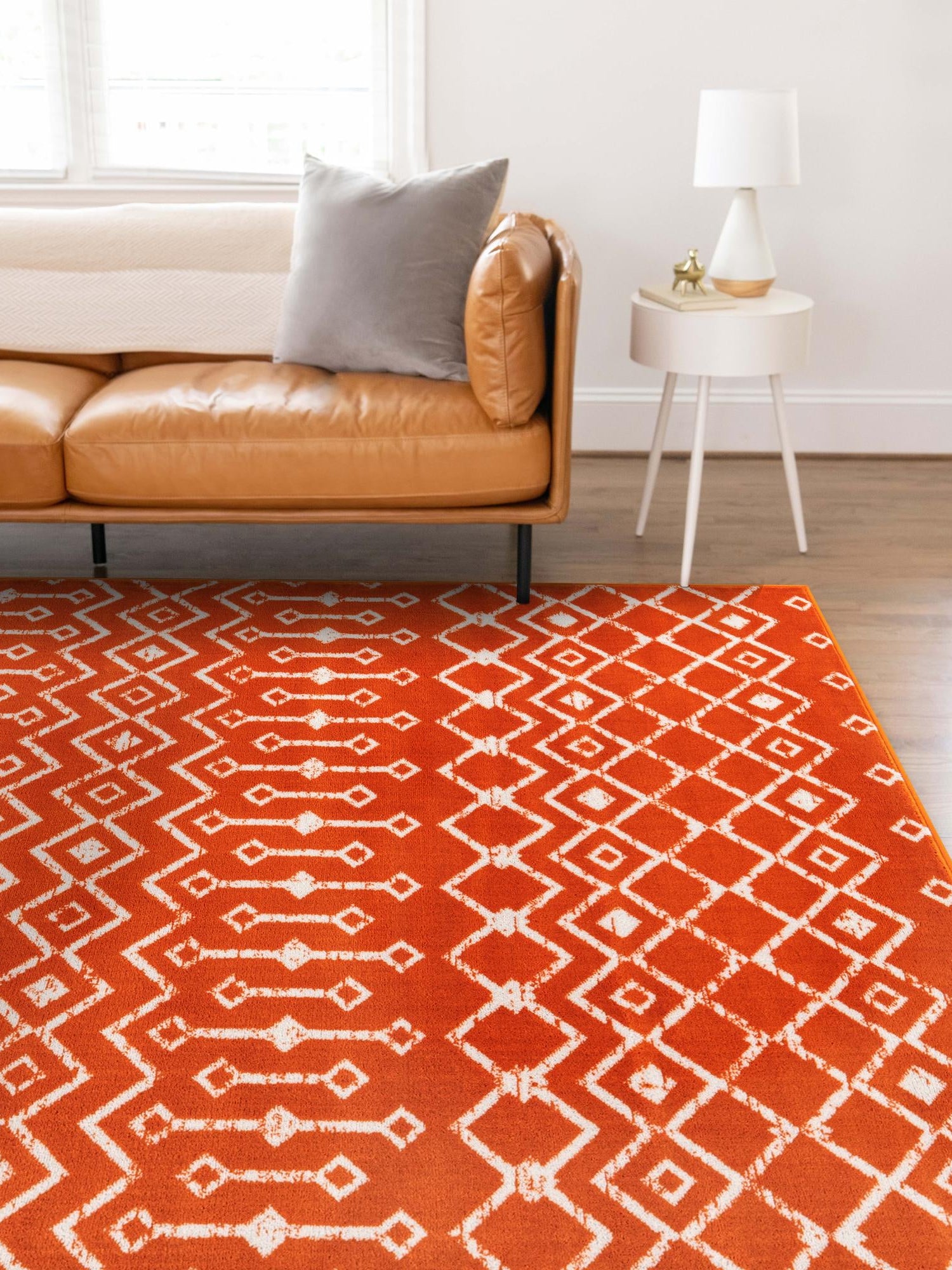 Orange 7' 10 x 11' Moroccan Trellis Rectangle Area Rug 100% Polypropylene Easy Clean Geometric Traditional Carpet for Interior Design Home Decor for Sale at Rug Engine
