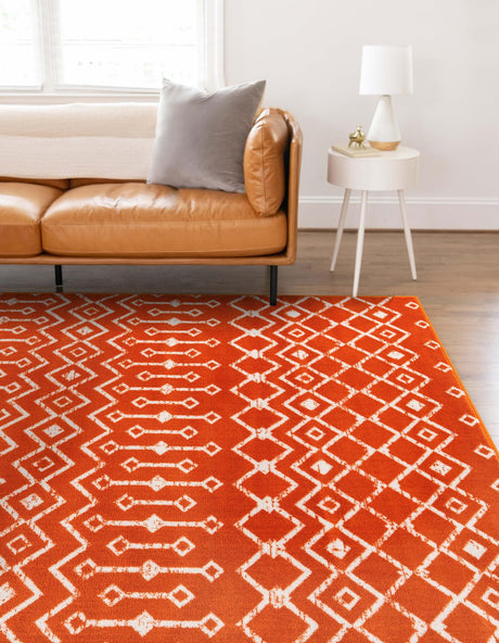 Orange 9' x 12' Moroccan Trellis Rectangle Area Rug 100% Polypropylene Easy Clean Geometric Traditional Carpet for Interior Design Home Decor for Sale at Rug Engine