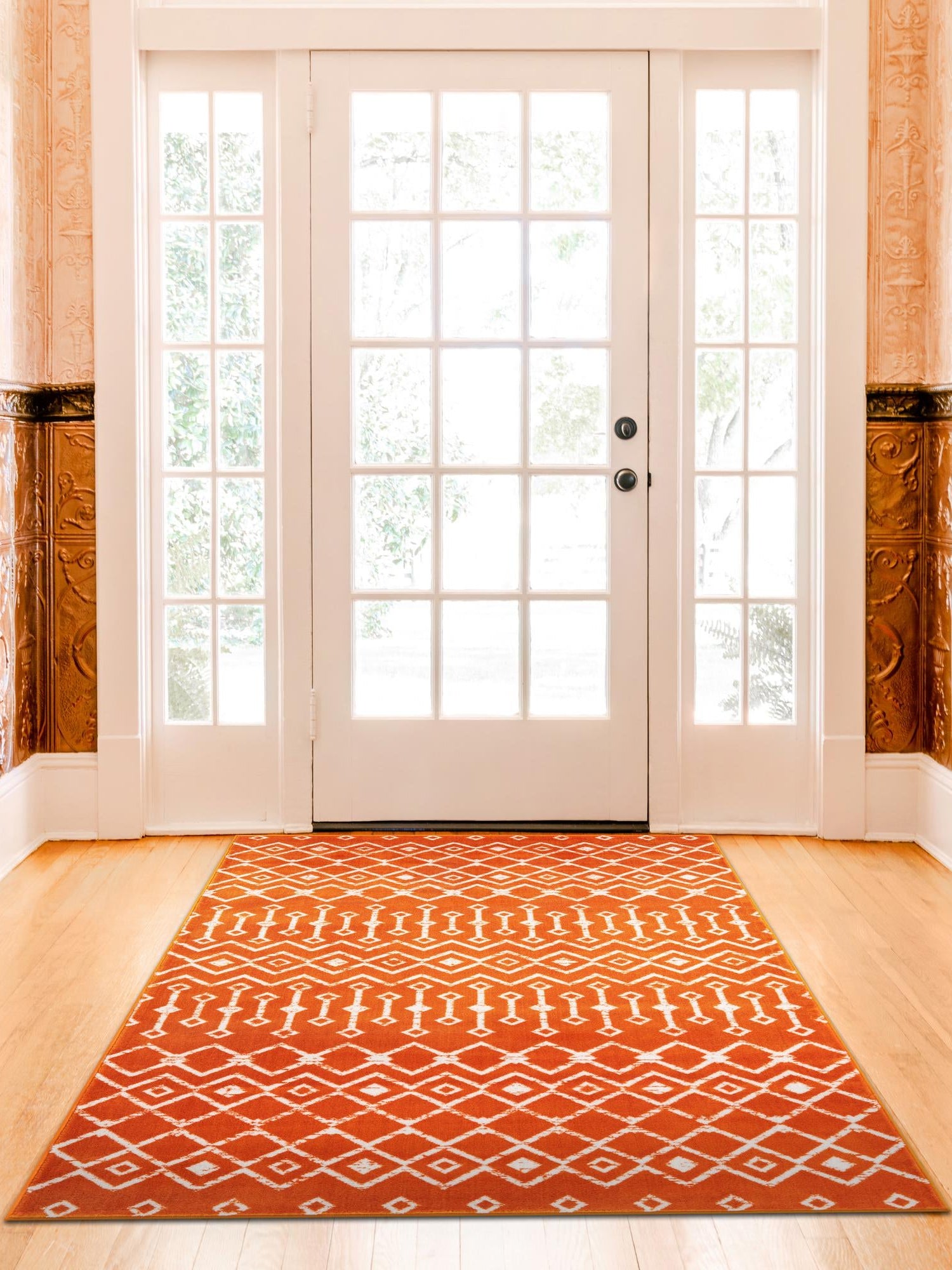 Orange 10' 8 x 16' 5 Moroccan Trellis Rectangle Area Rug 100% Polypropylene Easy Clean Geometric Traditional Carpet for Interior Design Home Decor for Sale at Rug Engine