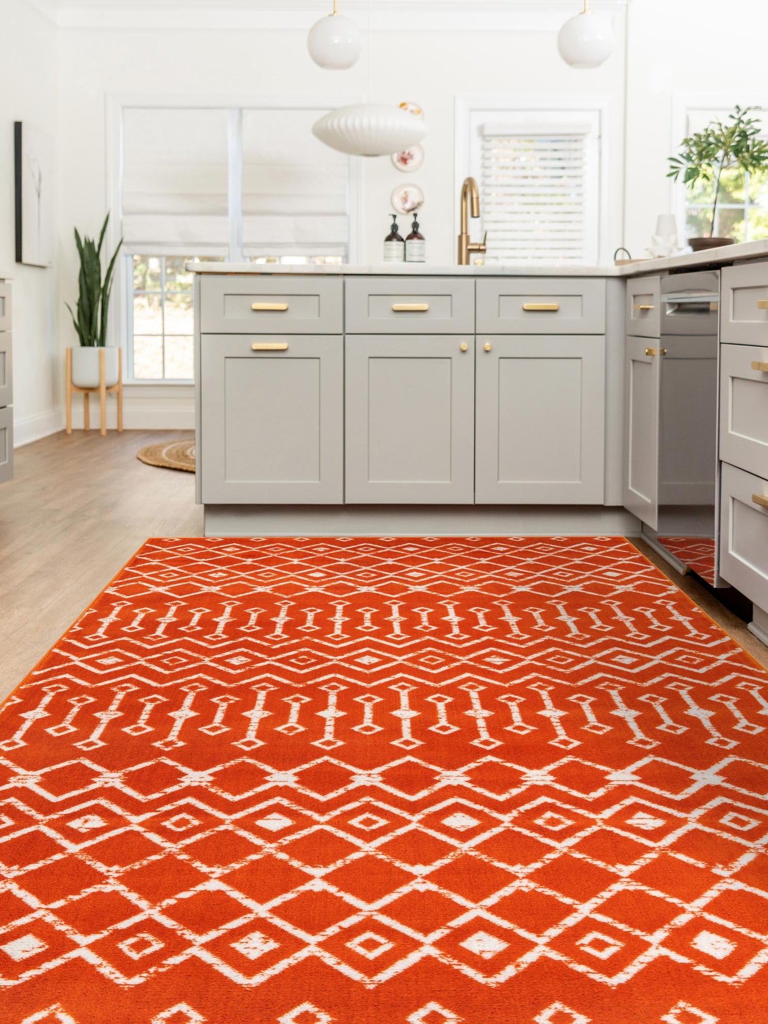 Orange 5' 3 x 8' Moroccan Trellis Rectangle Area Rug 100% Polypropylene Easy Clean Geometric Traditional Carpet for Interior Design Home Decor for Sale at Rug Engine