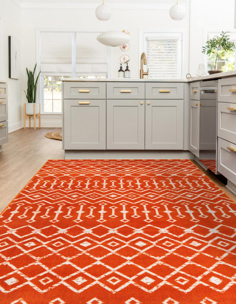 Orange 4' 1 x 6' 1 Moroccan Trellis Rectangle Area Rug 100% Polypropylene Easy Clean Geometric Traditional Carpet for Interior Design Home Decor for Sale at Rug Engine